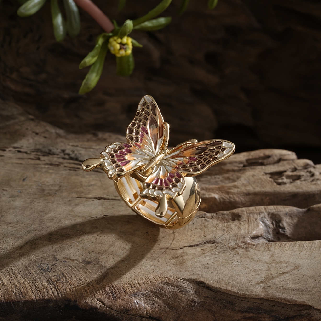 2pcs Big Butterfly Rings for Women, Golden Plated