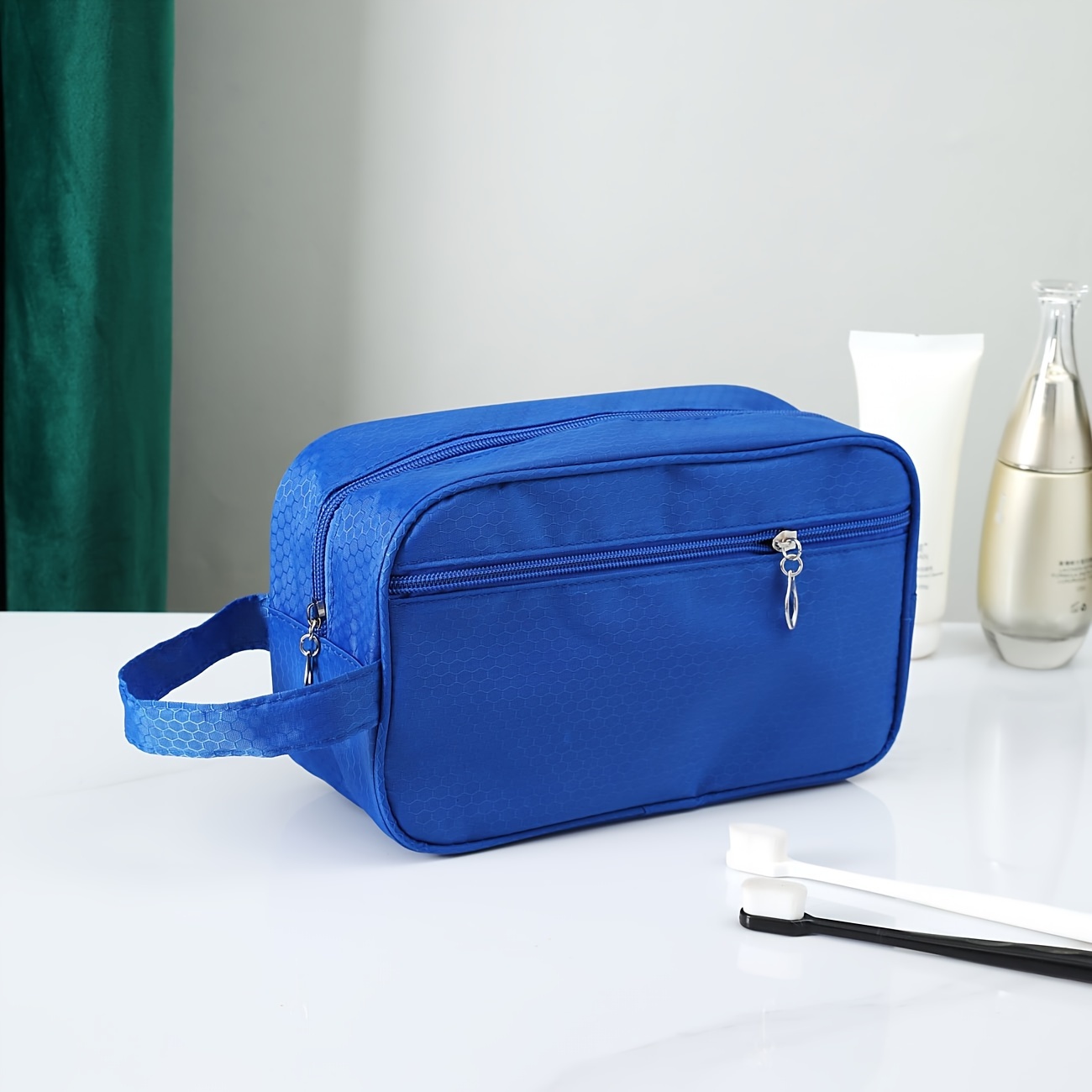 Image of 1pc Football Pattern Men's Toiletry Bag, Portable Makeup Bag, Outdoor Travel Toiletry Organizer, Shaving Storage Bag, Handheld And Foldable Storage Bag