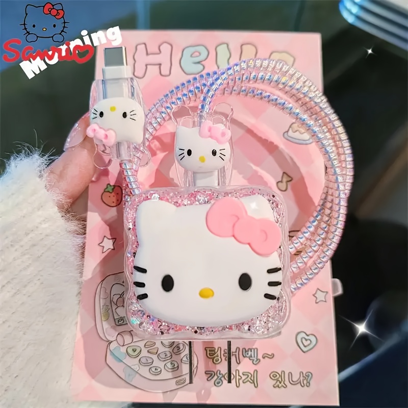 

Ensemble de protection de chargeur et de câble SANRIO Hello Kitty en PVC - Étui de protection pour adaptateurs Iphone 18W/20W, accessoire de cordon