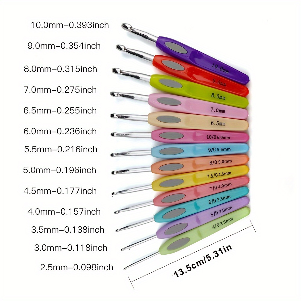 

13pcs Crochet Hook Set, Color, Pu Coated Handle, Assorted Sizes For Knitting And Crocheting Tools