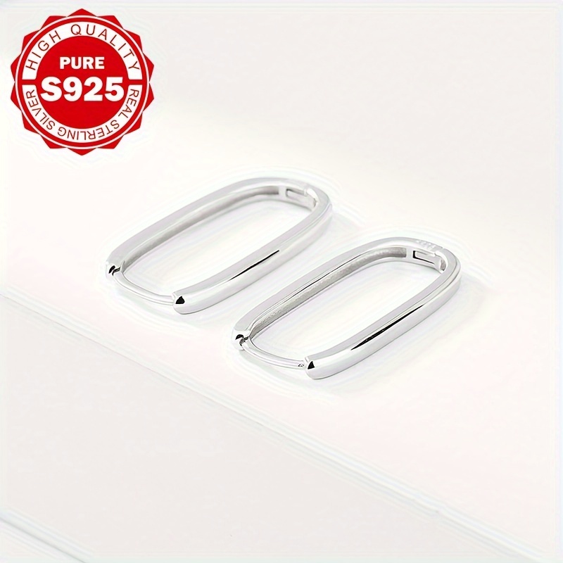 Women's Oblong Plain S925 Silver Stud Earrings, Versatile