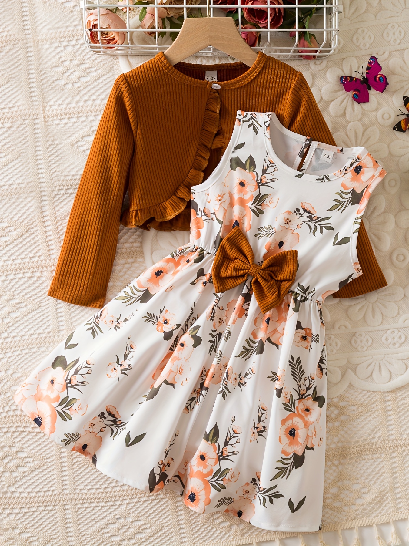 girls' cardigan polka dot mini dress two piece Temu United Arab