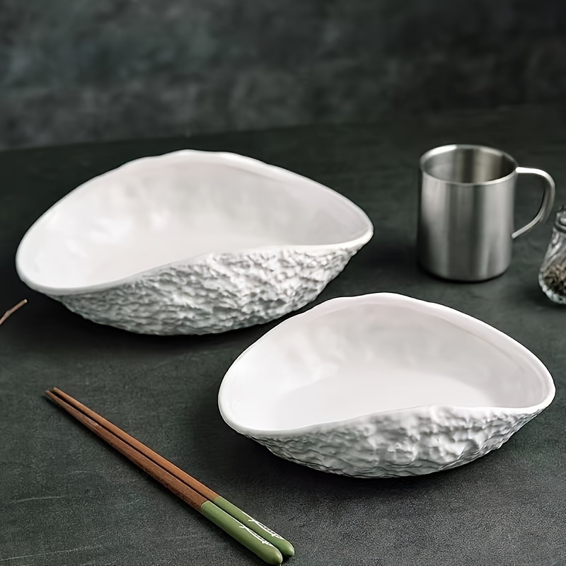 1pc Ceramic Oyster Shell-Shaped Serving Dish, Elegant White Glossy with Stable Round Base, Ideal for Appetizers, Sauces, Desserts And Condiments, Durable And Easy-Clean