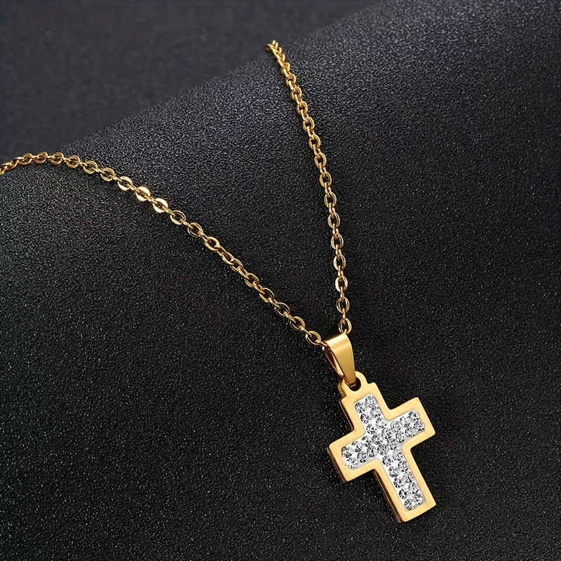Image of 1pc Stainless Steel Cross Pendant Necklace, Fashion Minimalist Necklace