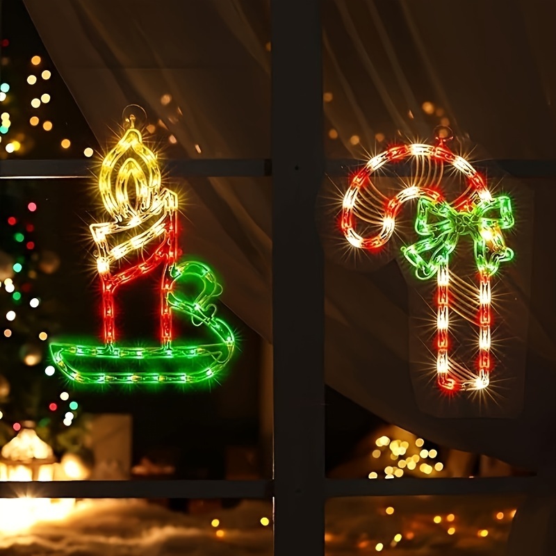 

Christmas Window Silhouette Lights Decorations Pack Of 2 Lighted Candle And Candy Cane Christmas Window Lights For Christmas, Party, Home, Patio Lawn, Garden