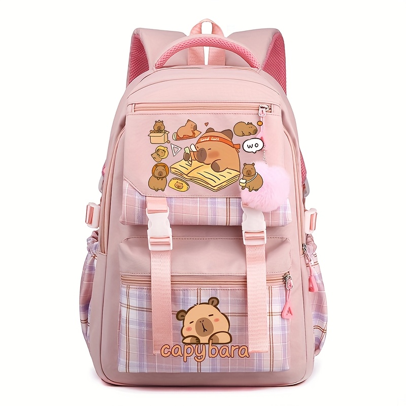 Hondeka Capybara Rugzak, kawaii, schattig, grote inhoud, schoolrugzak voor kinderen en tieners, Bruin 2, L