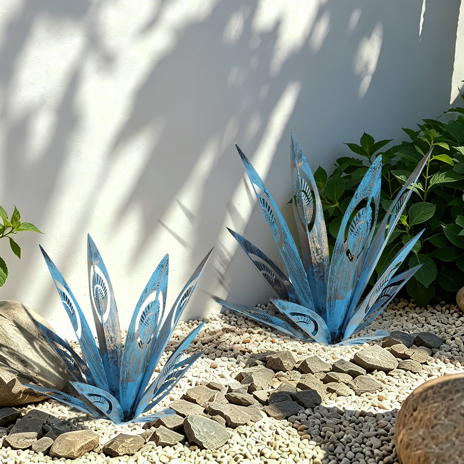 2 Hollowed Out Agave Metal Sculptures, Feather Image Hollowed Out Art Agave Sculptures, Home Decoration, Courtyard Decoration, Lawn Decoration