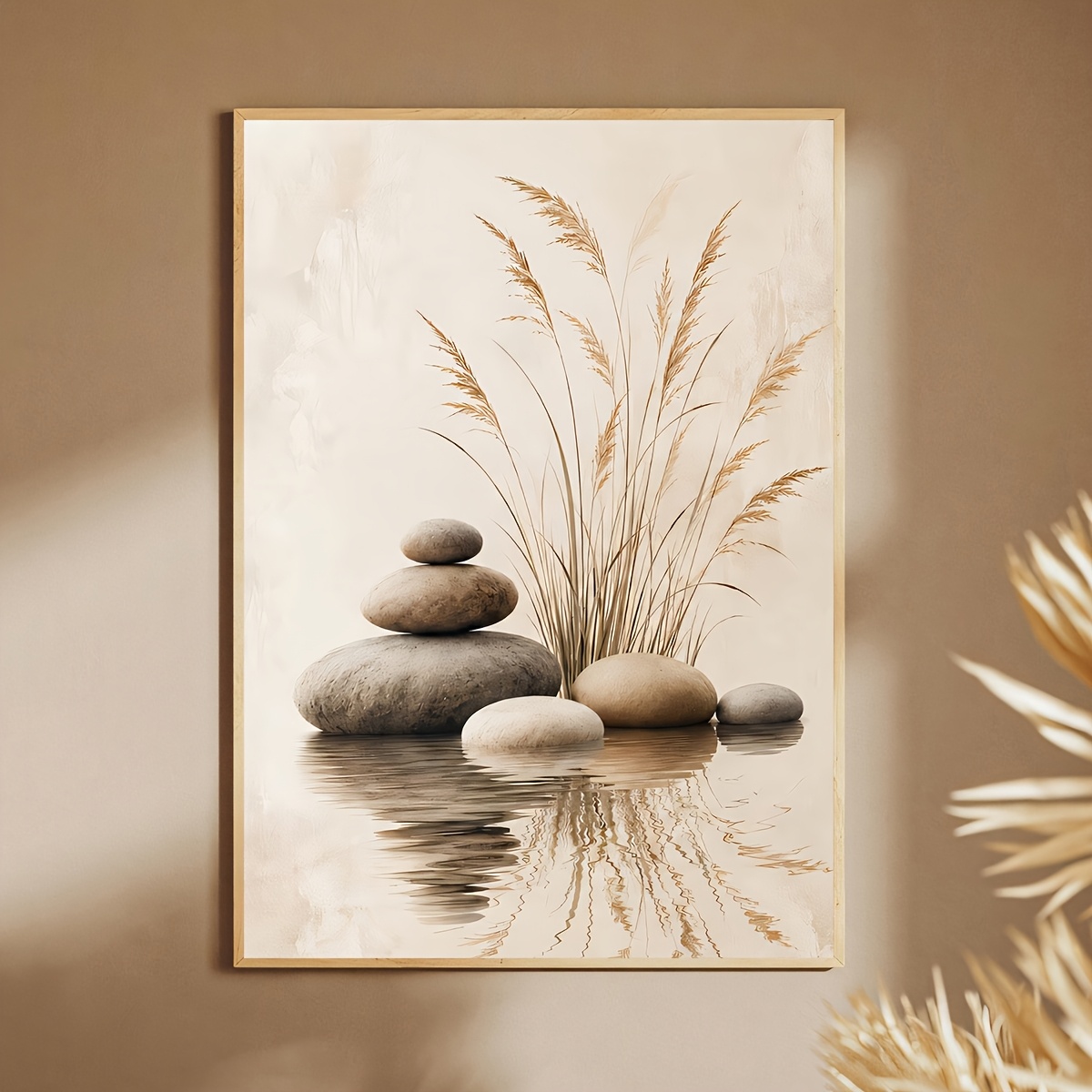 TEMU 2d Flat, 2d Flat, 1pc Unframed, Neutral Spa-style Canvas Painting, Decor, Birthday Gift, Living Room, Bedroom, Kitchen, Bathroom, Hallway