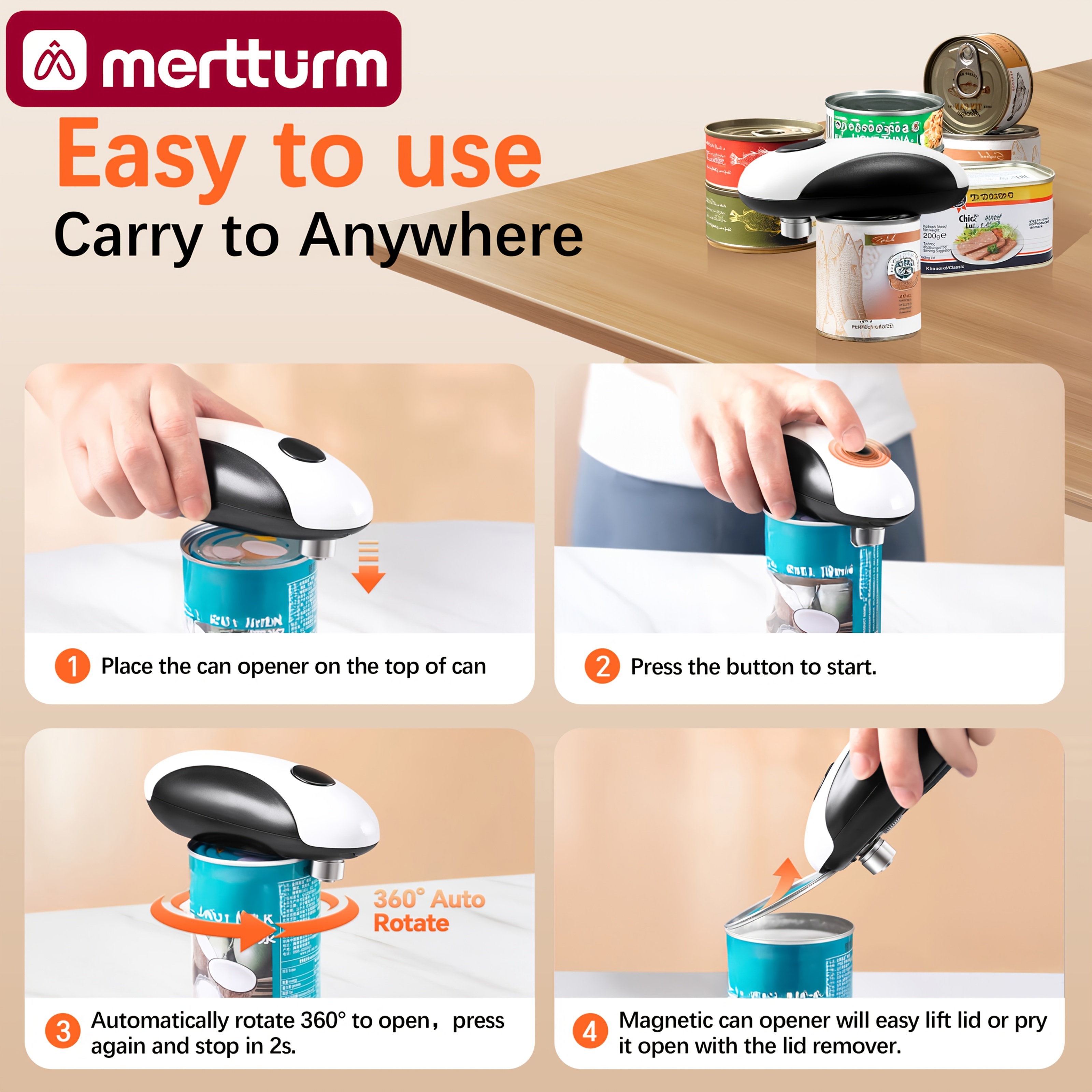 Electric Can Opener with One-Touch Automatic Rotation