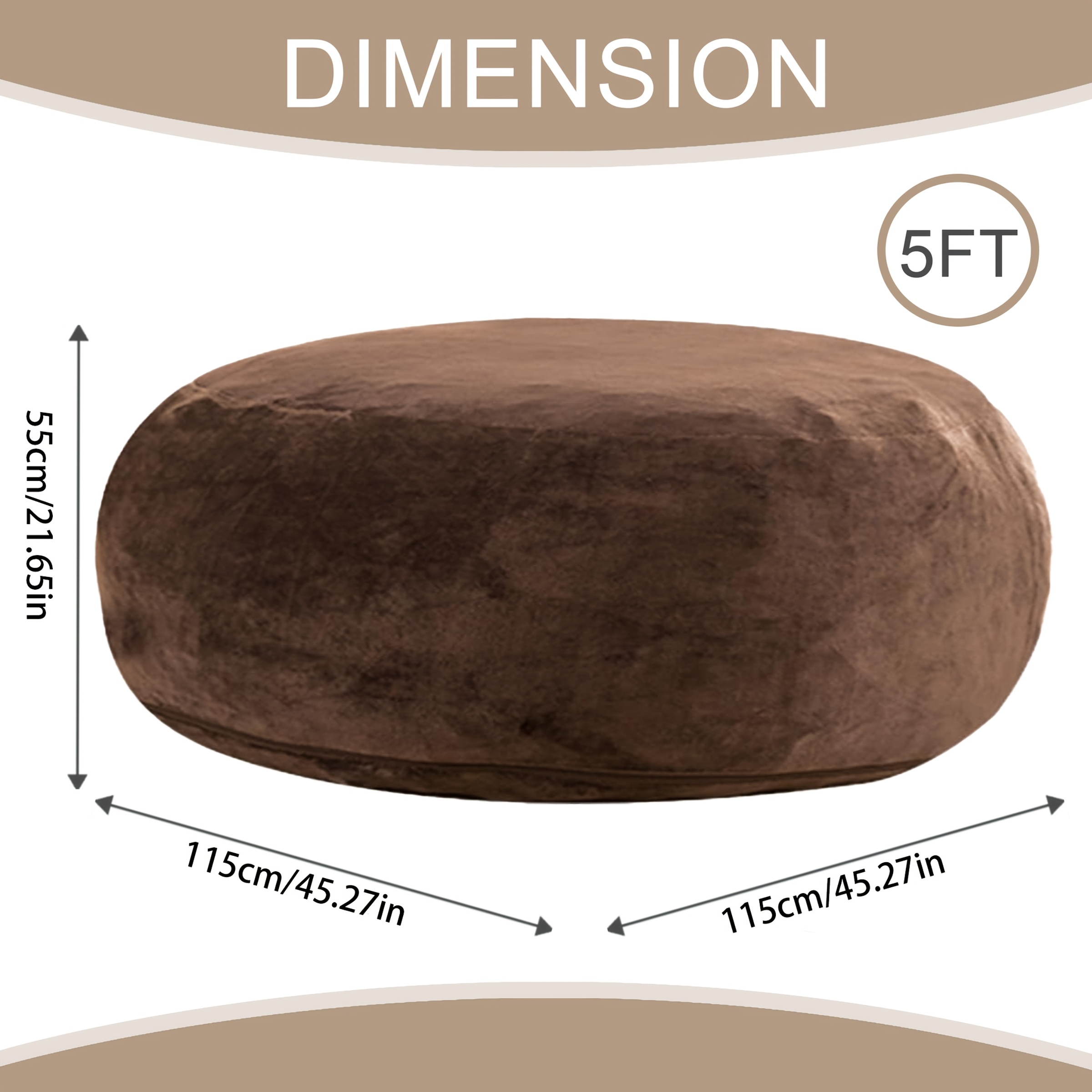 Image of 120cm Bean Bag Chair, Filled With Sponge, Suitable For Adult Bean Bag Chair, Soft With Removable Flannel Cover, Suitable For Living Room, Bedroom, University Dormitory (coffee Color)