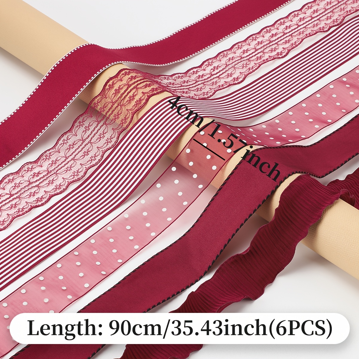 TEMU 6 pezzi di nastro di raso , nastro a righe/cartelloni/punti, larghezza 4 cm, nastro di raso , per confezioni regalo di colori, realizzazione di