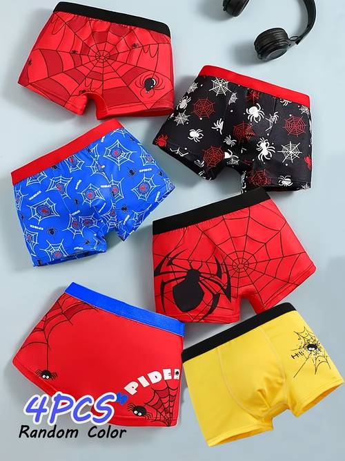 item picture random 4pcs boys comfortable boxer briefs with elastic waistband cartoon animal and sports prints breathable soft fabric regular fit for boxer shorts