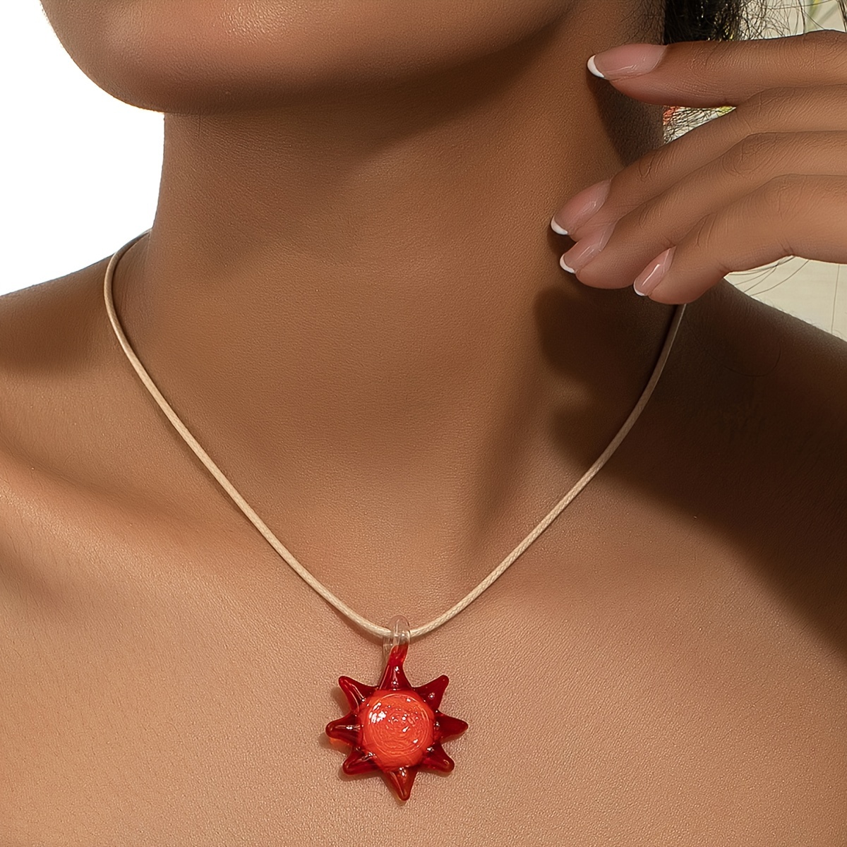 

1pc Sunburst Sun Ray Pendant Necklace For Women Birthday Gift Summer Glass Jewelry