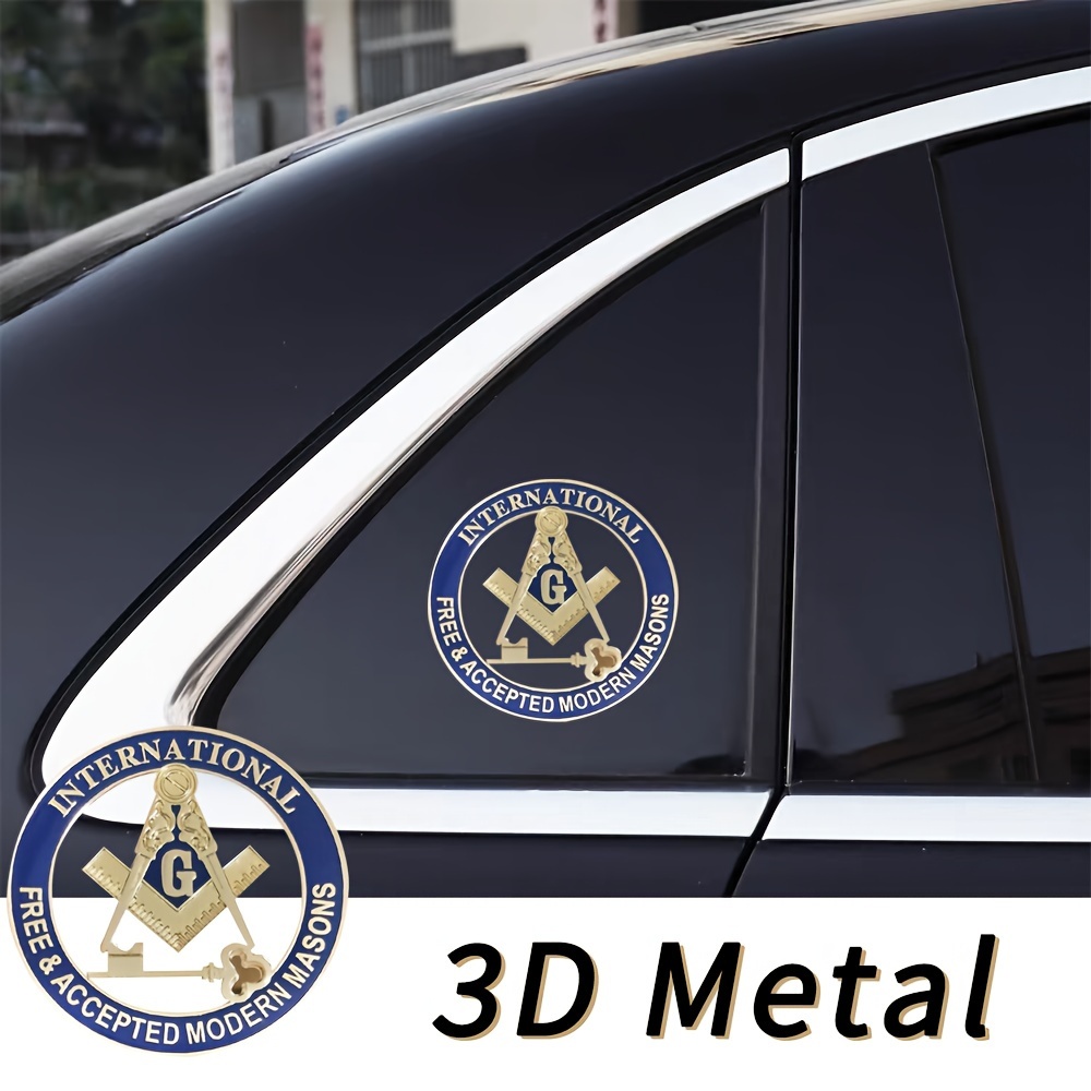 Past Master Masonic Car Emblem - Freemason Square & Compass Decal, Gold Plated Zinc Alloy
