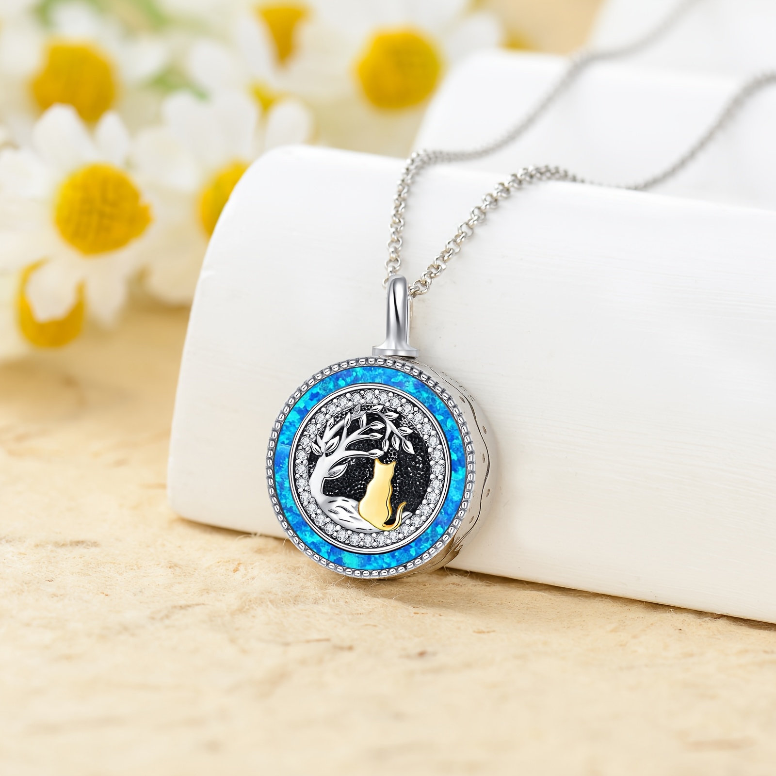 Cat Urn Necklace for Ashes, 925 Sterling Silver