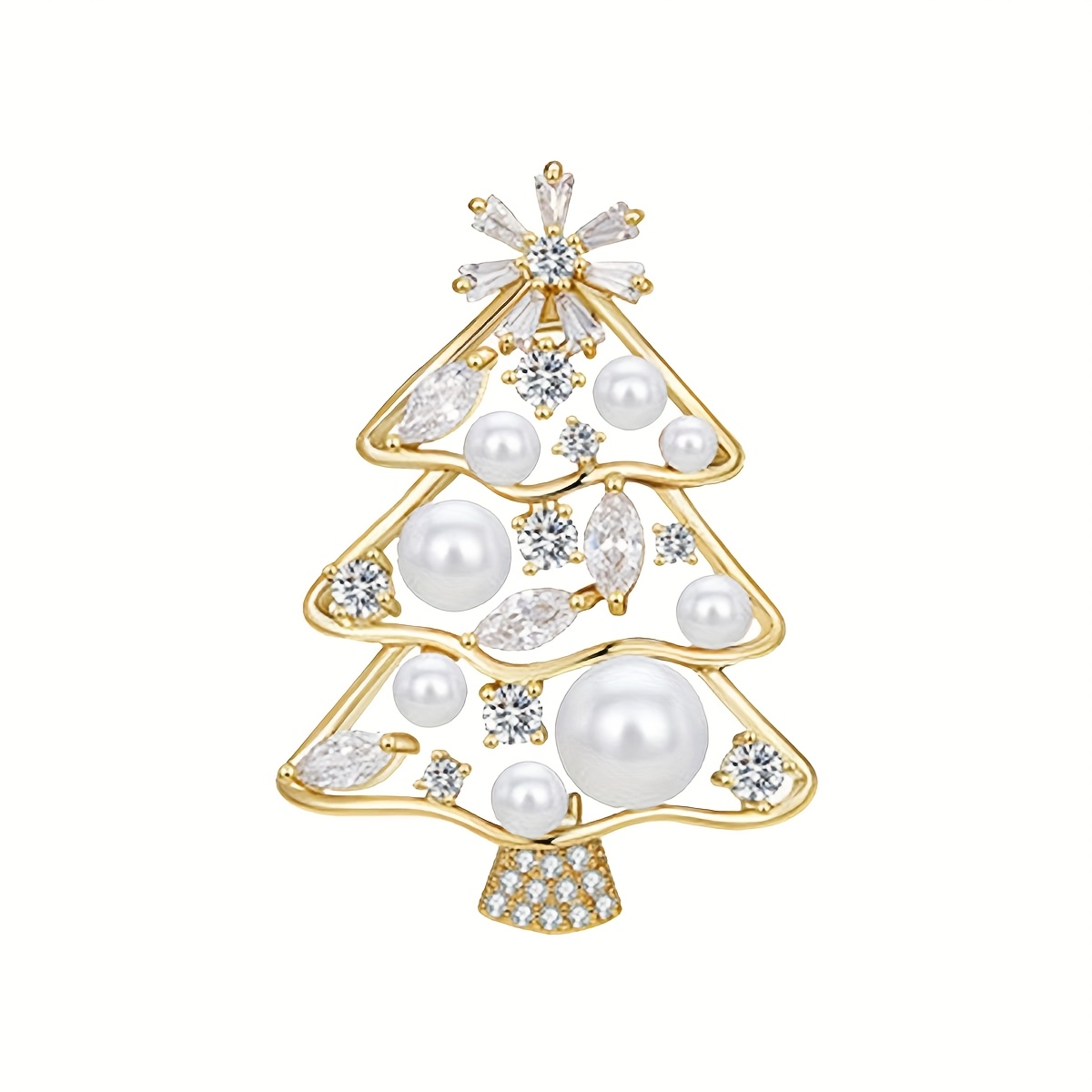 TEMU Elegant Christmas Tree Brooch For - Rose Golden-plated With & Embellishments, Vintage Holiday Gift For Valentine's Day, Daily Wear & Special