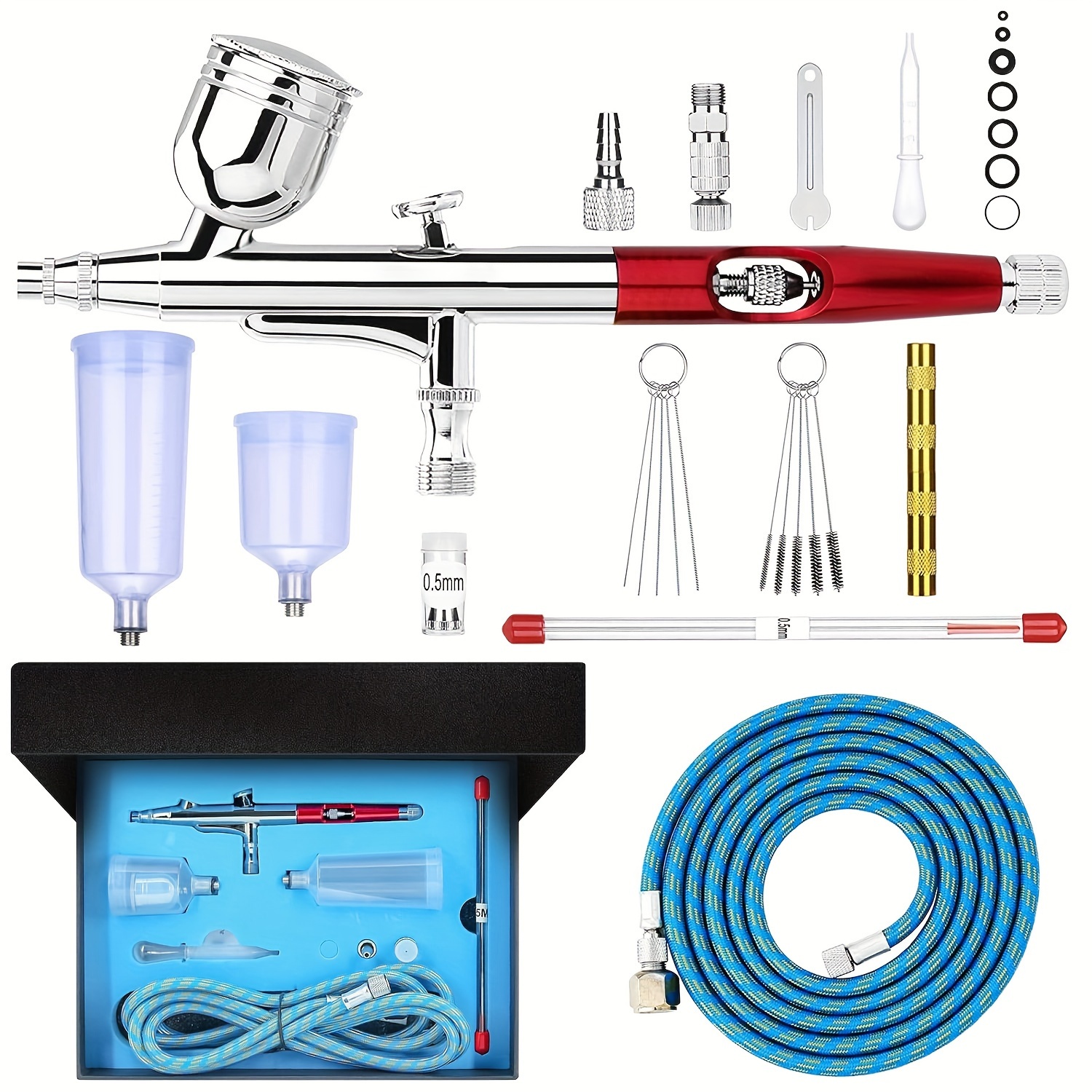 

Airbrush Kit - Airbrush Gun Set Dual-action Gravity Feed With 0.3 & 0.5mm Needle Sets - Air Brush Set With 7cc 20cc 40cc Replacement Cups For Nails Model Painting Cake Tattoo Makeup