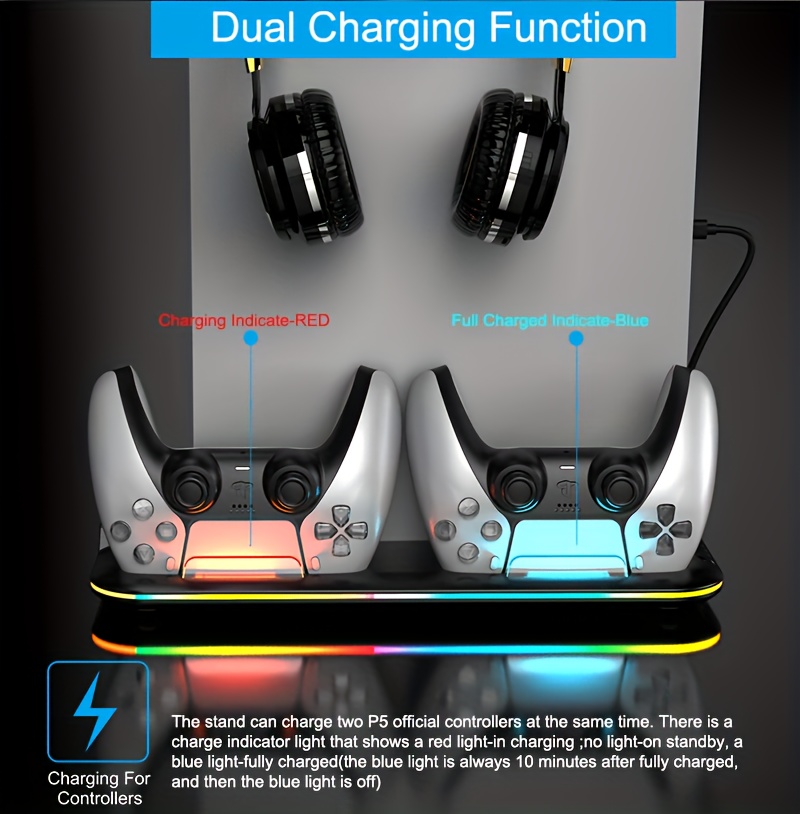 multifunctional dual charger dock with cooling fan suitable for ps5 consolenot for ps5 slim console details 3