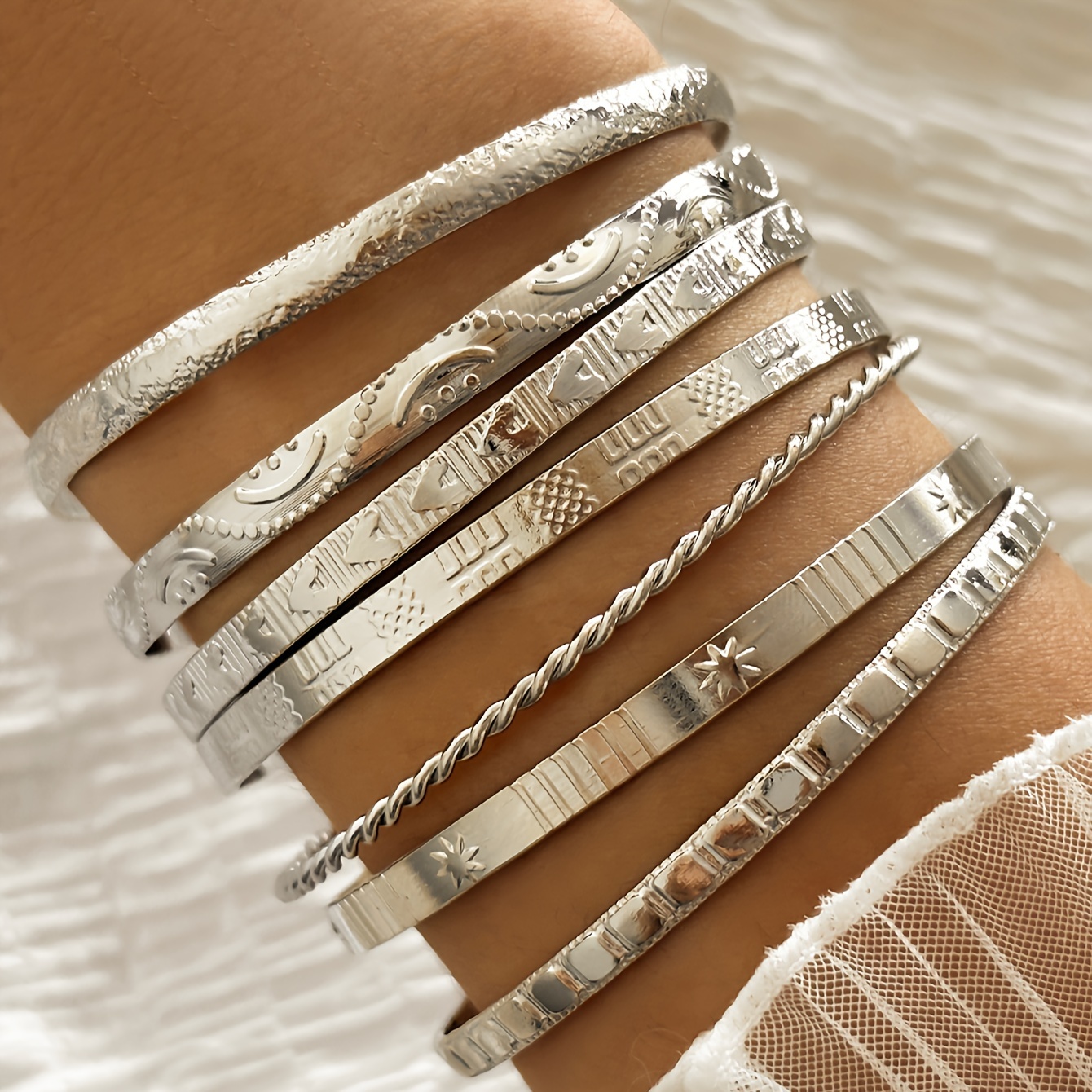 Ethnic Style Stacked Bracelet Set with Carved Patterns