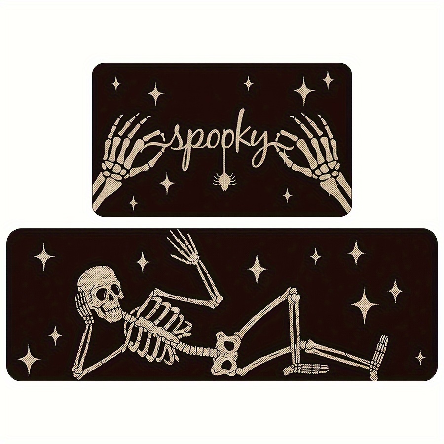 

2-pack Kitchen Mats - Polyester Skeleton Spider Decorative Rugs, Machine Washable, Spooky Home Decor For All Seasons