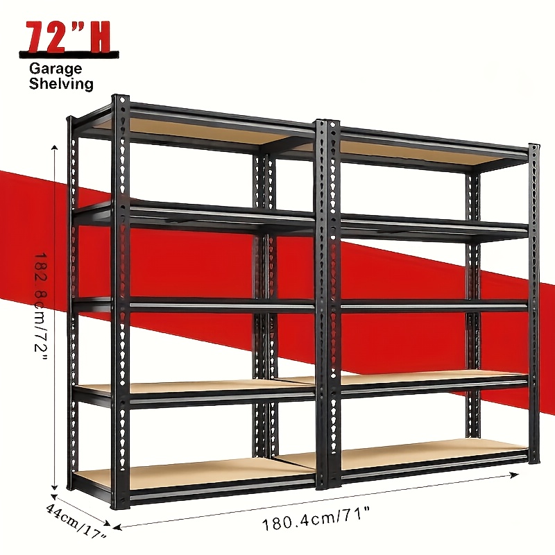 2pcs Heavy-Duty Metal Shelving Unit 60/72 Inch Hige (60" And 72" Sections) 2000 Lbs Total Capacity (250 Lbs/Shelf) 5-Tier Adjustable Freestanding Garage Storage Rack with Black Powder-Coated Frame - Easy Assembly for Basement, Pantry, Utility
