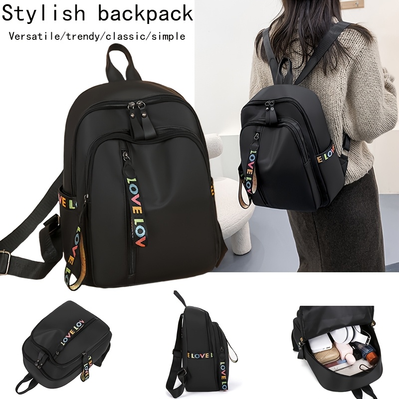 

Unisex Nylon Backpack, Large Capacity, Lightweight, Casual Solid Color, Adjustable Straps, Zipper Closure, Polyester , Tassel Embellishment, No Pattern, For High School, Travel, , Computer - Black