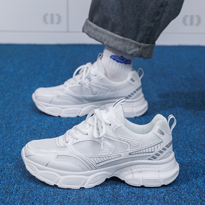 Image of Men's Fashion Sneakers - Low-top Casual Sneakers, Solid Color Lace-up Round Toe, Synthetic Upper, Fabric Lining, Daily Wear Cloth Insole, Casual Sneakers | Modern Sneakers | Ventilated Structure