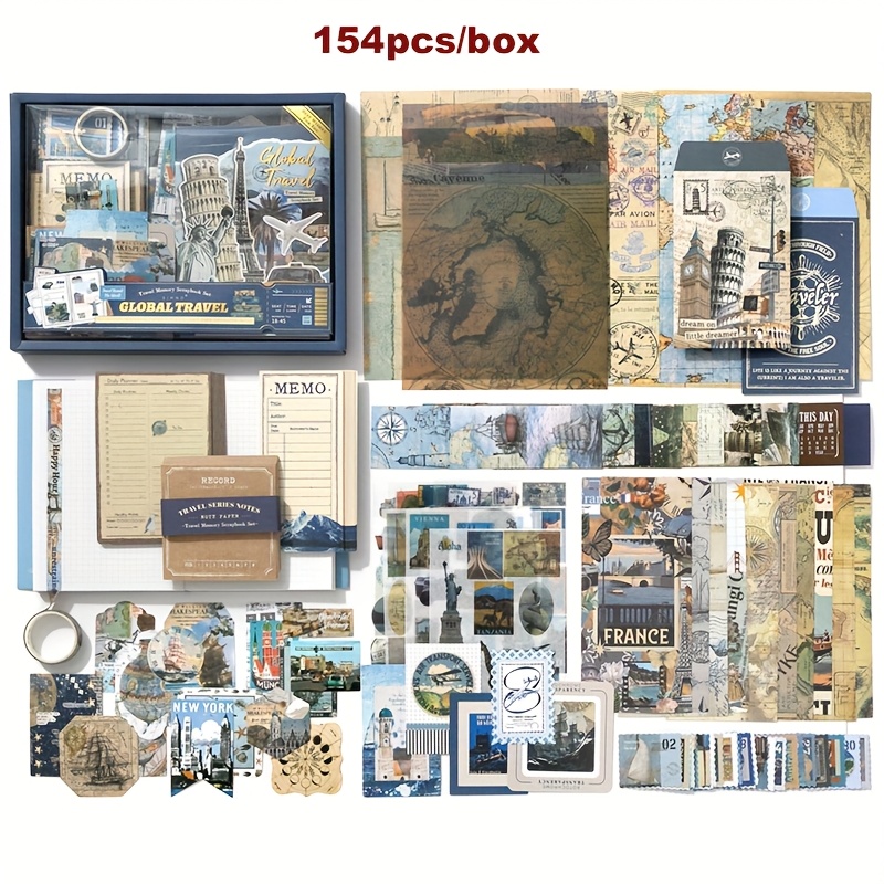 TEMU 154pcs--vintage Travel Scrapbooking Memories Collage Kit With Journal, Decorative Stickers, And Embellishments For Diy Scrapbooking, Planners,