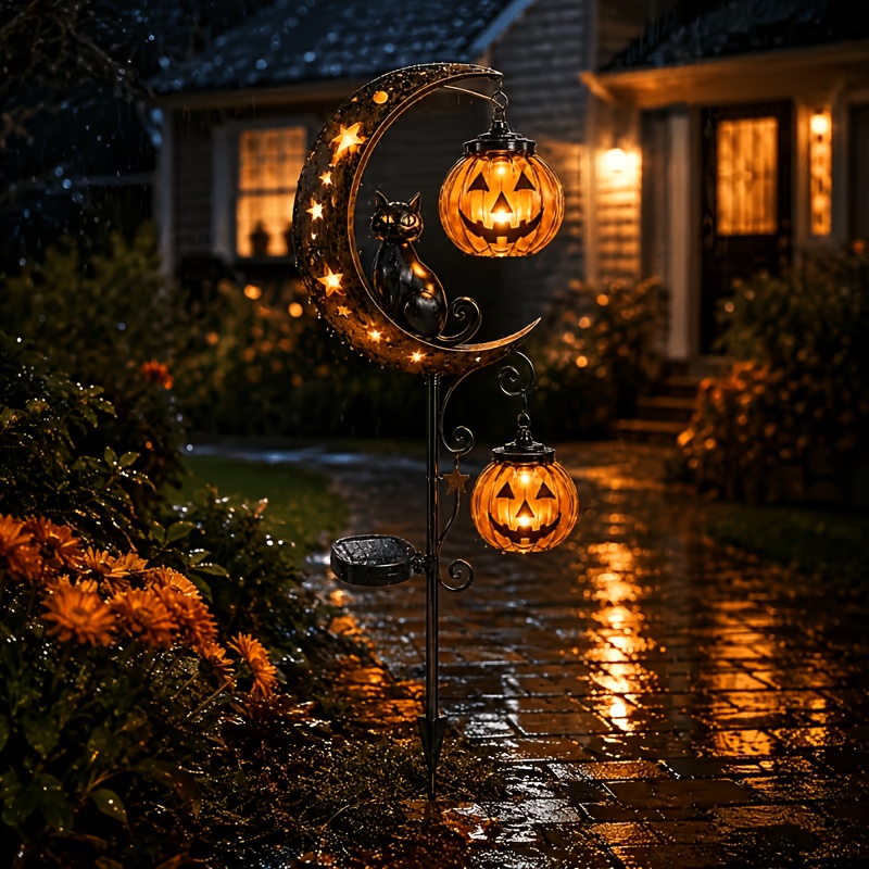 TEMU Halloween Solar-powered Pumpkin-shaped Decorative Lights, Solar Energy, Ip65, , Suitable For Gardens, Outdoors, Halloween Atmosphere Lights,