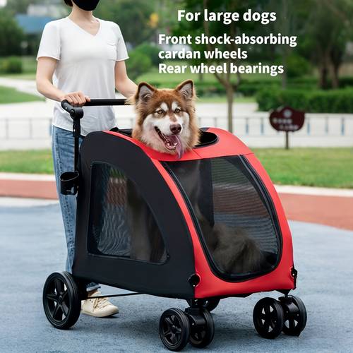 pet stroller for large dogs golden retriever samoyed dual entry skylight for ventilation 4 wheel stable and smooth rolling high weight capacity great for outdoor trips daily and