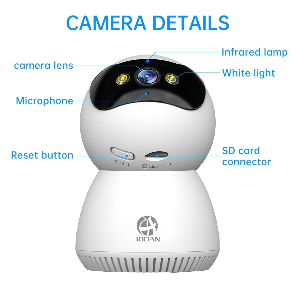 JOOAN 1080P HD Smart WiFi Camera, with Motion Detection, Full Color Night Vision, Alert Push, 355° Panoramic View, Two-Way Audio, Dual-Band 2.4GHz/5GHz, for Home Security, Compatible with Smartphones, ABS Material, with USB Powered, No Battery Required details 7