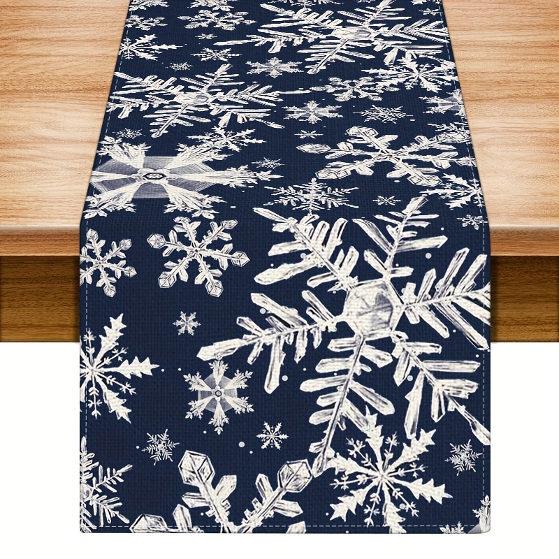 

Christmas Snowflake Table Runner – Woven Polyester Square Table Topper For Holiday , Featuring Reindeer & Santa Claus – 1pc Decorative Floral Pattern, Ideal For Christmas Celebrations