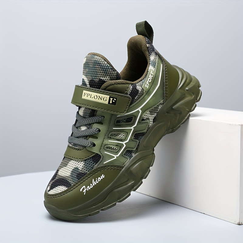 Image of Boys' Lightweight Breathable Running Shoes - Striped Camouflage Design, Low-top Eva Sole With Closure For Spring/fall Training & Outdoor Activities (ages 14 & Under)