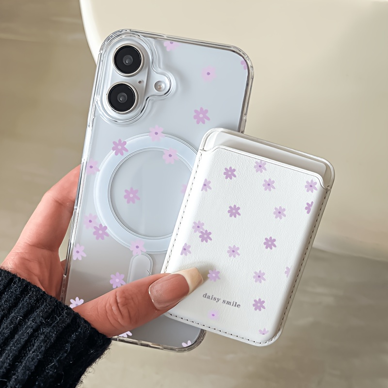 TEMU Phone Case: 2-in-1 Magnetic Phone Case And Detachable Magnetic Wallet Purple Flower Pattern Suitable For Iphone 17 16 15 14 13 12 11 Pro 8 Pus