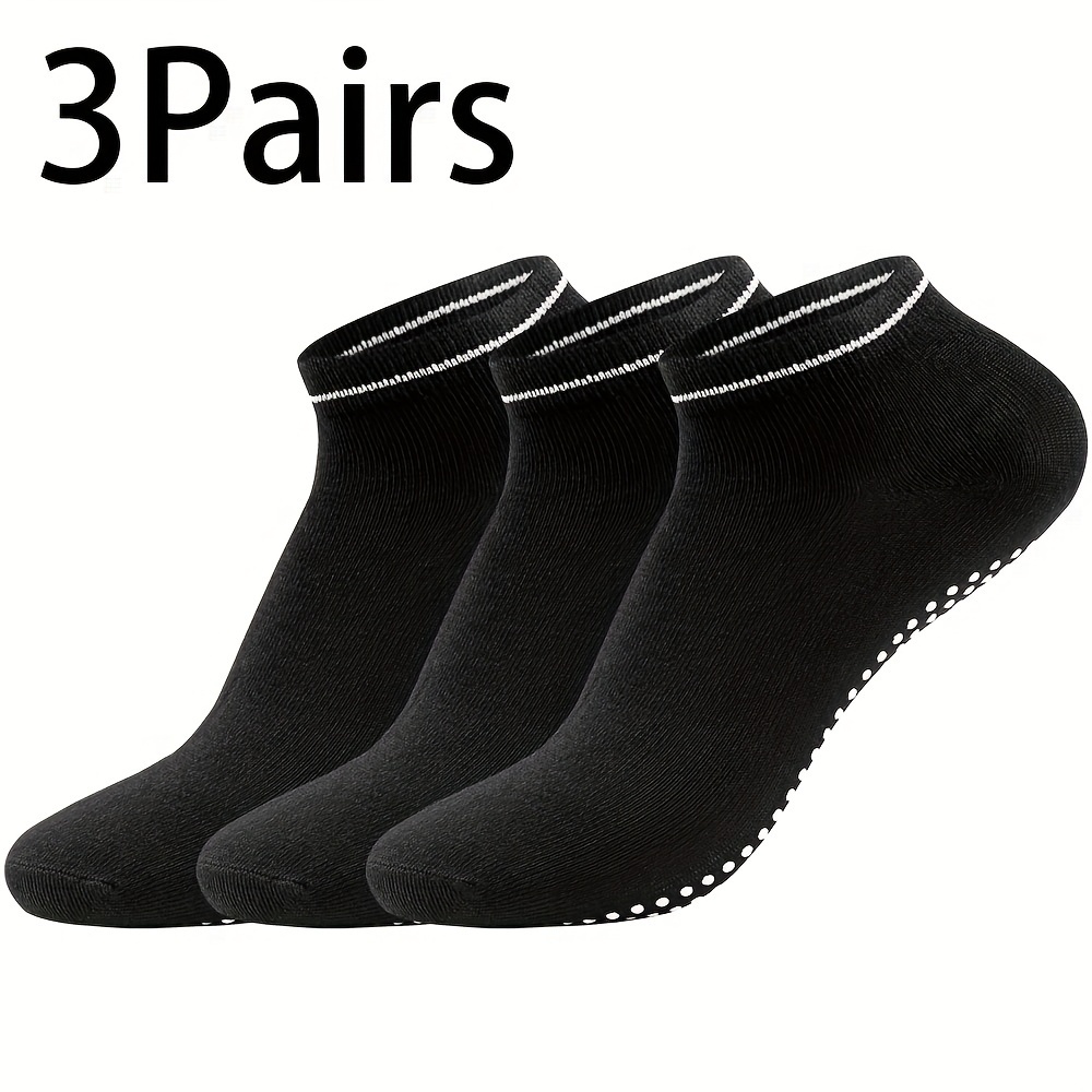 

3pcs Women's Non-slip Yoga Socks - Breathable, Lightweight With Gripper Bottom For Pilates & Dance, Solid Black And Gray