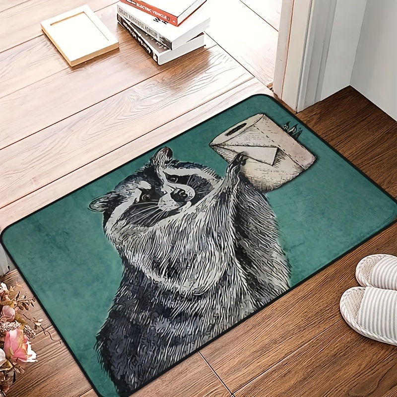 

1pc Funny Raccoon Bathroom Mat, "wash Your Paws" Novelty Animal Doormat, Non-slip, Absorbent Kitchen Rug, Indoor Entryway Floor Carpet, Home Decor