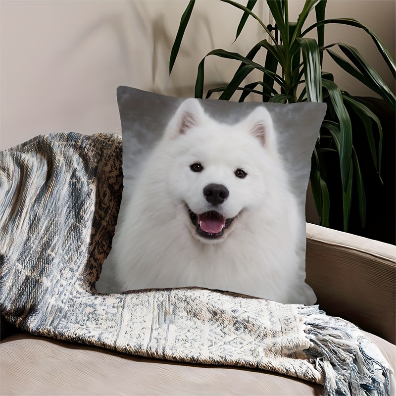 

Samoyed & Santa Claus 18x18 Inch Plush Pillow Cover - Soft, Machine Washable, Zip Closure For Home, Office, Living Room Decor (pillow Not Included), Christmas Pillow Covers