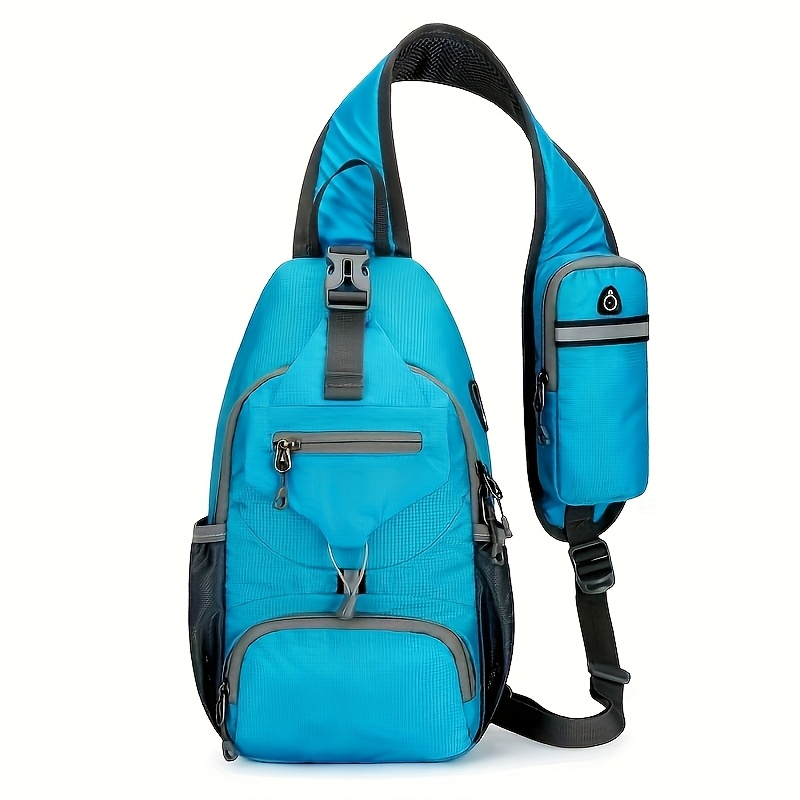 Sport Sling Bag for Men and Women Large Capacity Crossbody Travel and Hiking Bag with Adjustable Strap, Multiple Pockets, Earphone Hole, Nyl