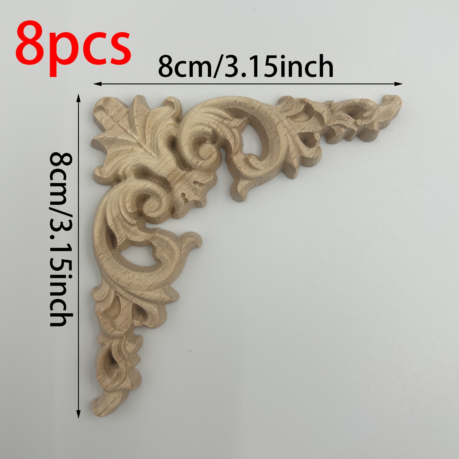 TEMU 8 Stück Holzschnitzerei Blumen Massivholz Eckblumen (8 cm/3,15 Zoll, 10 cm/3,94 Zoll), Exquisite Unbemalte Möbel, Türwand, Kaminregal, Römische