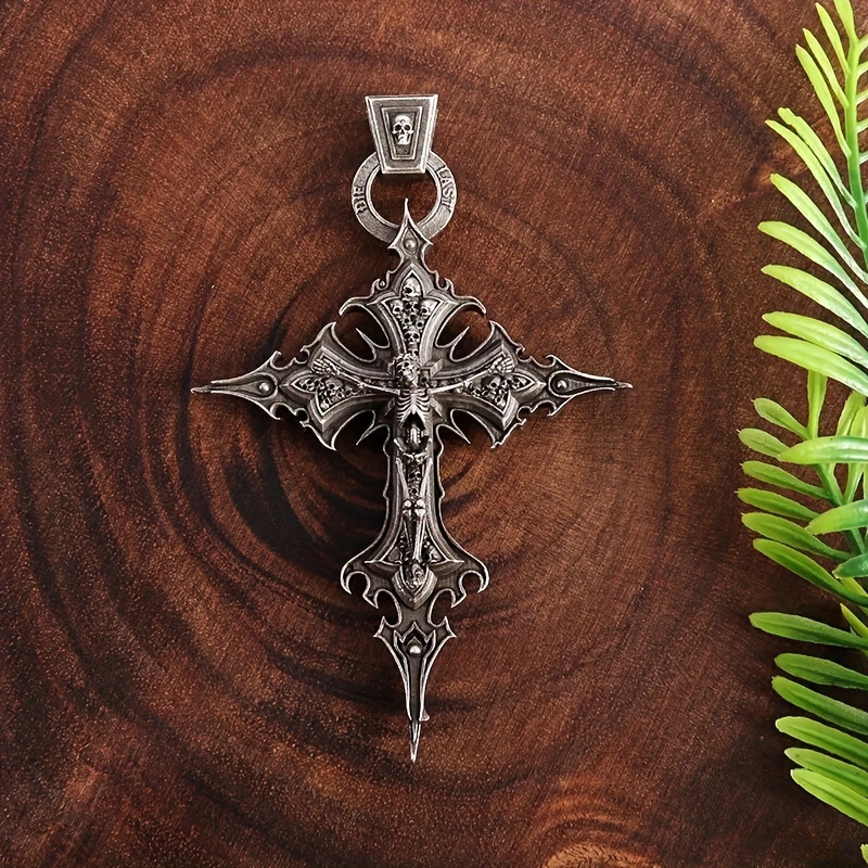 1pcs/set Retro Punk Skull Cross Pendant Necklace For Men And Women Personalized Cool Hip-Hop Rock Amulet Jewelry Gift