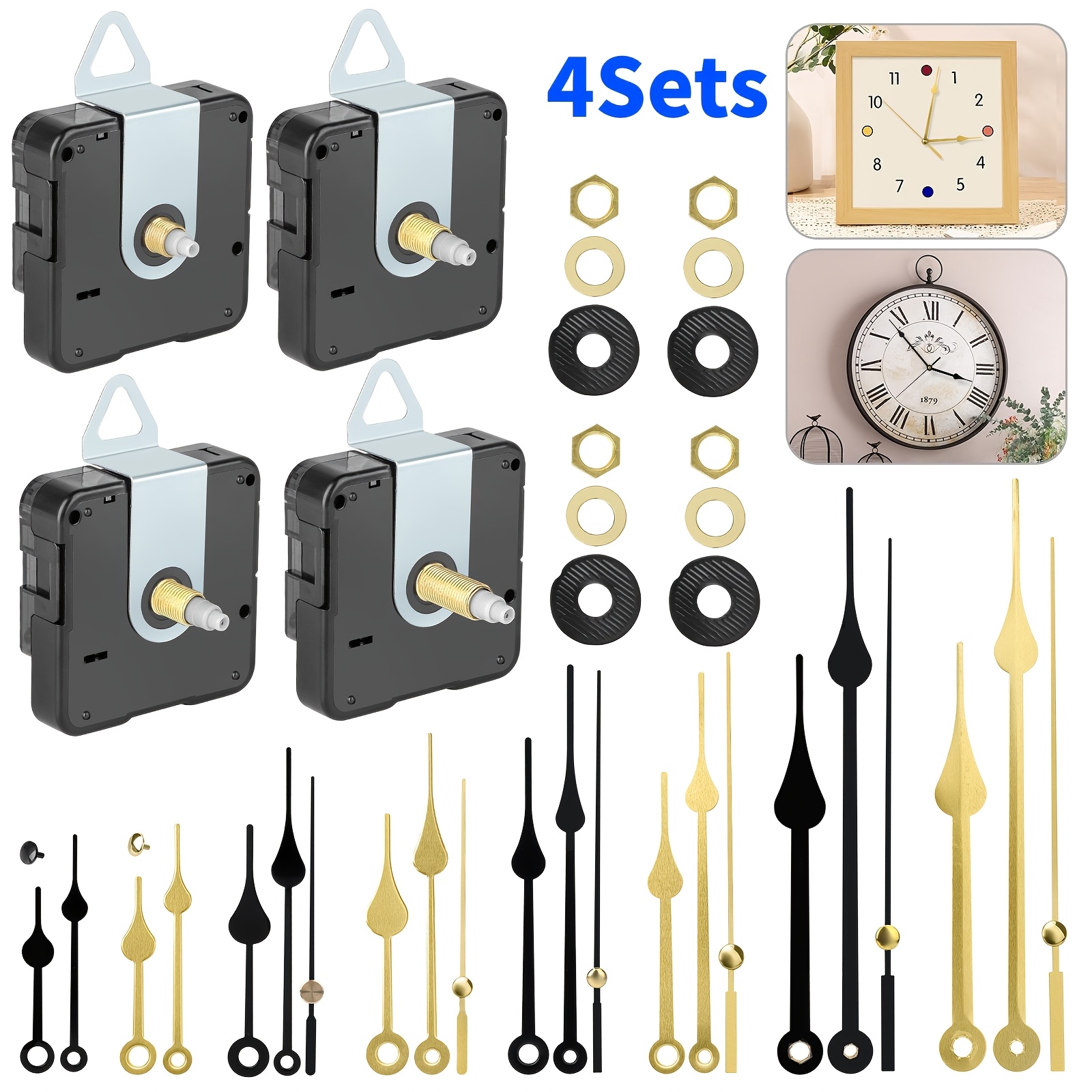 TEMU 4 Sets Different Shaft Length Quartz Clock Movement Kit, Kit With Hands, Wall Clock Repair Replacement For Home Decor & Craft Projects