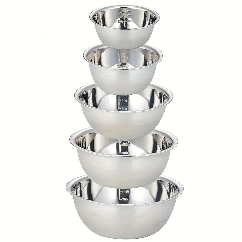 TEMU 5-piece Stainless Steel Set With Non-slip Base - Durable, Food-safe Bowls For Kitchen Use