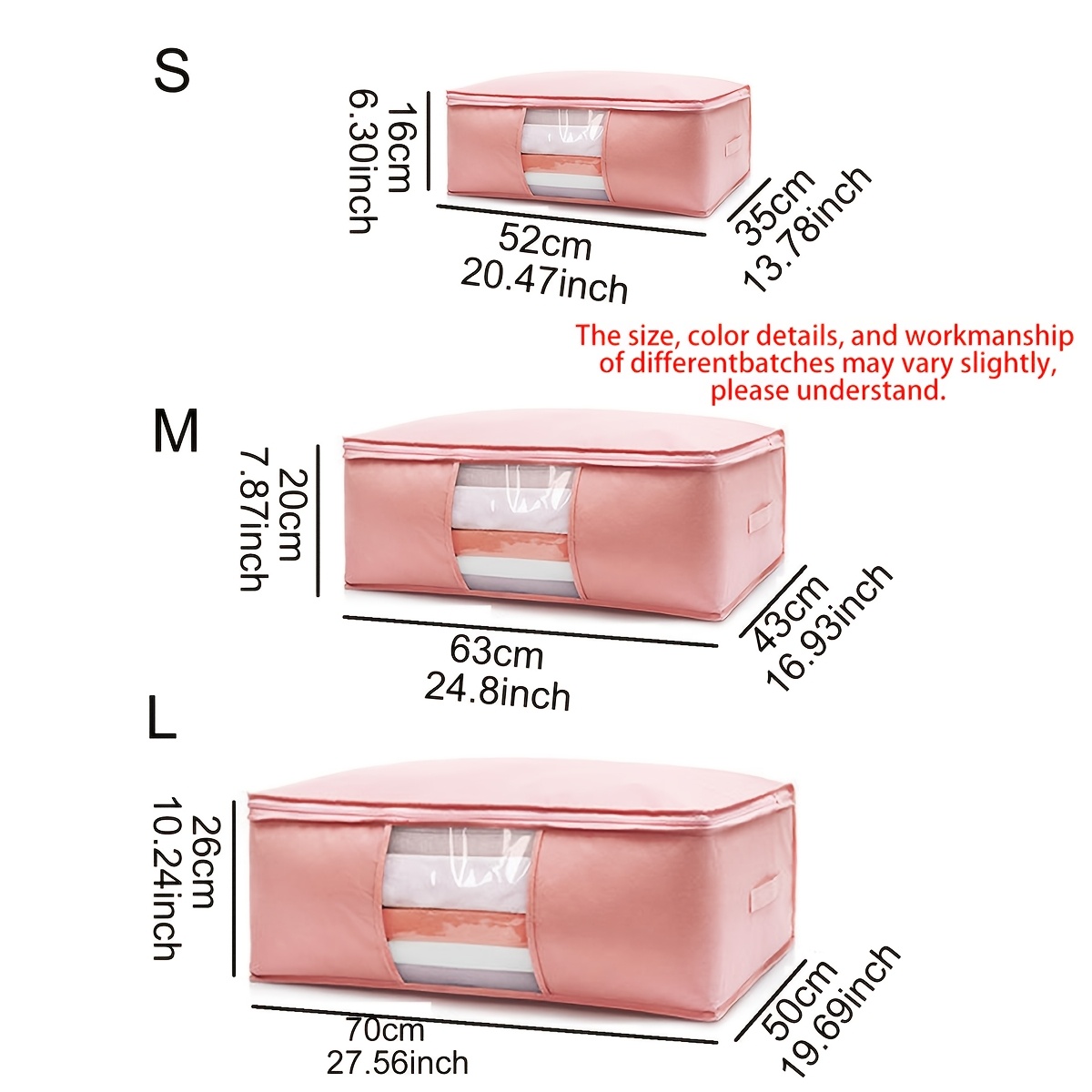 TEMU 1pc Pink Quilt Bag, Storage Bag Organizer Bag, Cotton Clothes Quilt Moving Packing Bag Extra Large Dustproof Bag Double Handle Storage Bag, Home