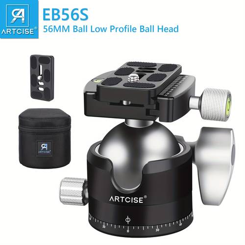 56mm low profile tripod head release plate professional aluminium 360 rotating panoramic ball head max loading 88lbs 40kg