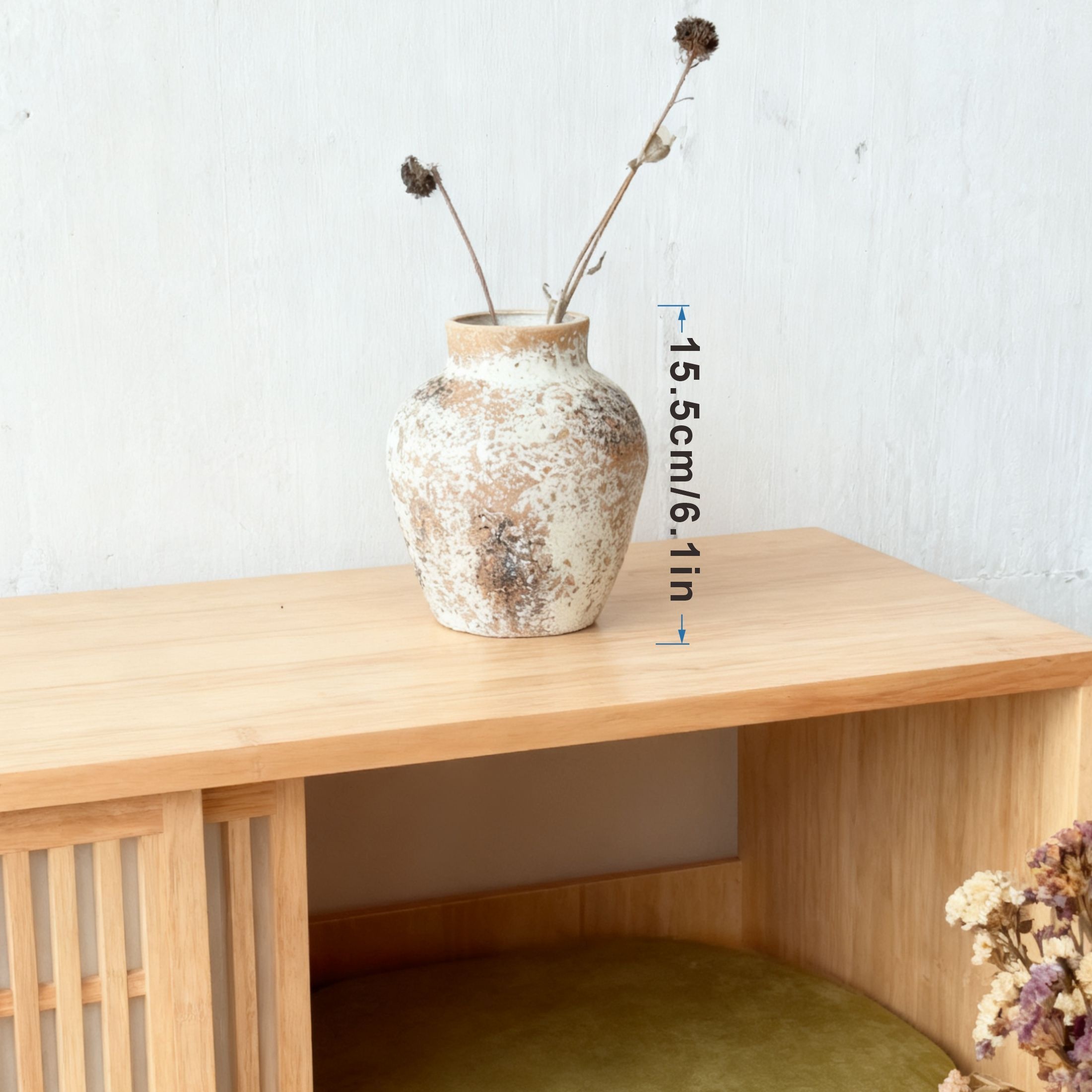 TEMU 세라믹 화병 | 라운드 실린더 디자인 | 지적 톤 | 건조 꽃 및 홈 데코에 이상적 | 거실과 식탁 디스플레이에 완벽한 화병 홈 데코