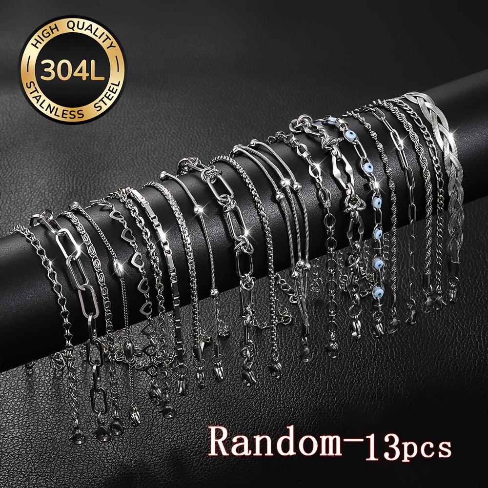 Image of 13pcs [random] Women's Fashion Stainless Steel Bracelet, Elegant And Luxurious Fade-free Jewelry Set For Daily And Party Wear. Birthday Gift