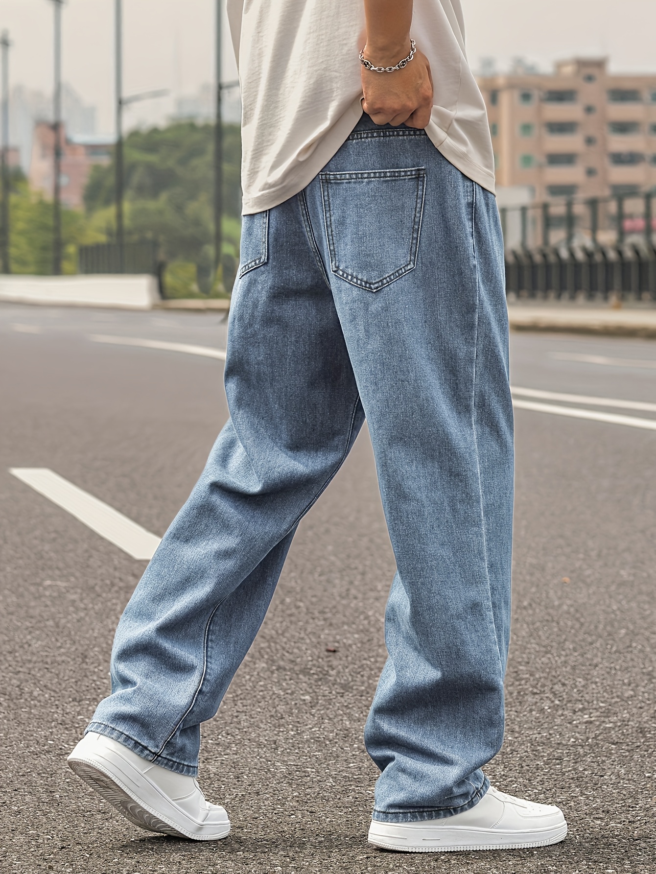 Grey Jeans Dressy Outfits Men' Wash Straight Leg Jeans Regular Fit