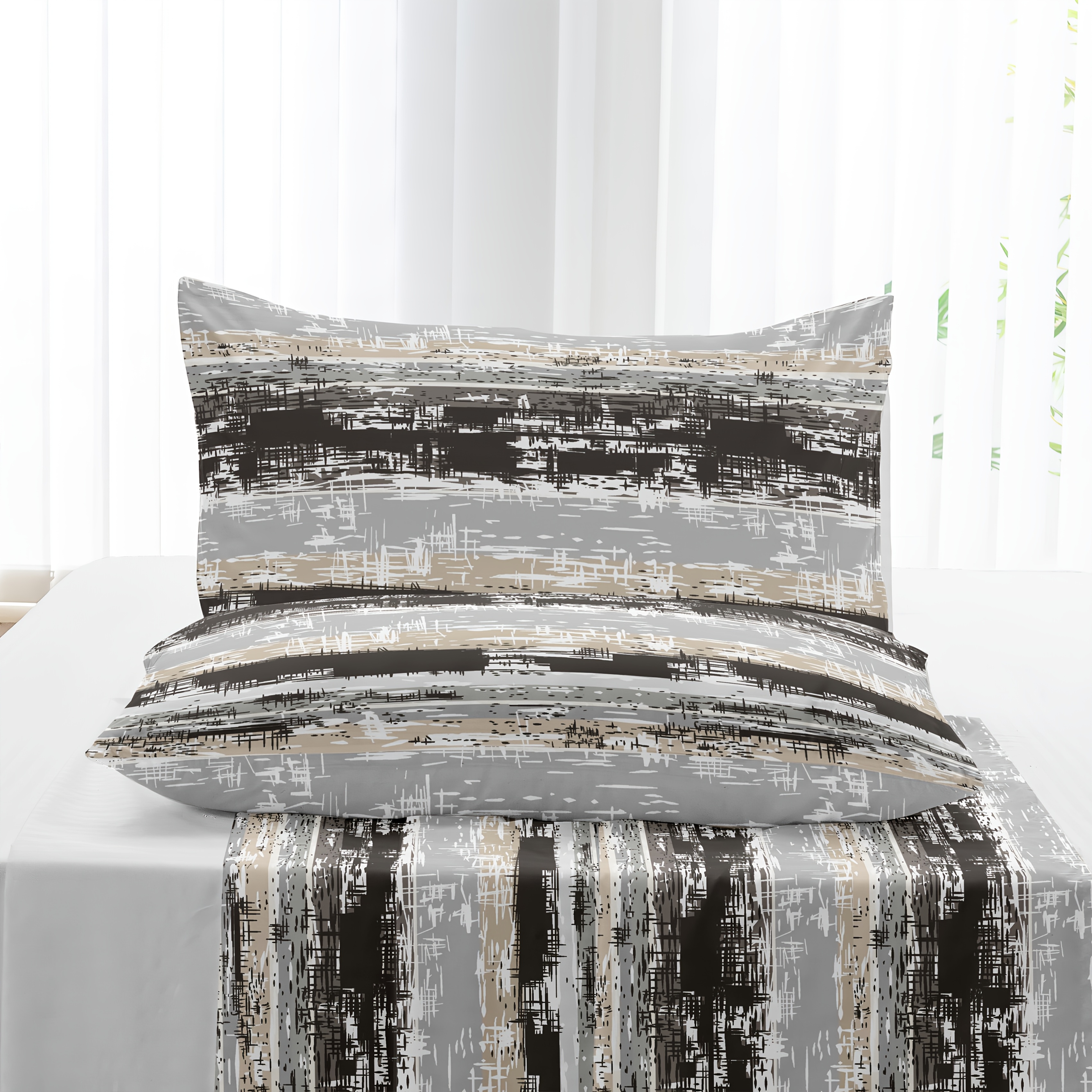 3pcs Polyester Printed Brushed Duvet Cover Pillowcase Three-Piece Set, Geometric Style Skin-Friendly Breathable All-Season Duvet Cover Pillowcase Set (One Duvet Cover + a Pair of Pillowcases), [Random Pillowcase Pattern]