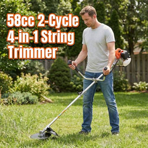 item picture 58cc 2 cycle gas powered smart 4 in 1 brush cutter gas string trimmer with 4 detachable head for garden lawn care