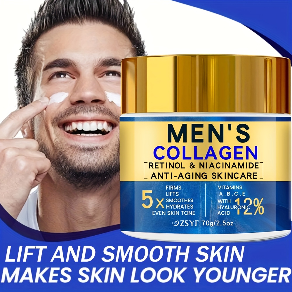 Crème hydratante à la rétinol et au collagène pour hommes 40G, contenant de l'acide hyaluronique, des vitamines A et E - Hydrate et nourrit rapidement la peau sèche et tendue, offrant une retenue d'hydratation longue durée de 48 heures et un lifting, avec une texture légère qui A
